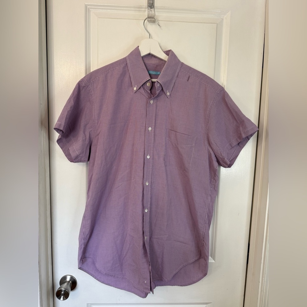 J. McLaughlin Men’s Purple Plaid Short-Sleeve Button-Down Shirt - Size Large